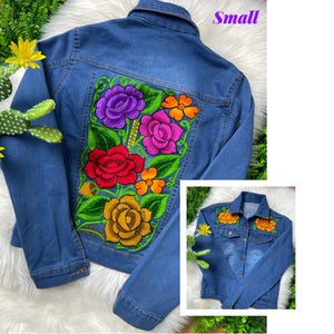 Embroidery Flower Jacket, Mexican flower Jean jacket, embroidery Jean jacket