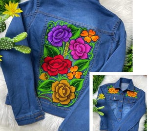 Embroidery Flower Jacket, Mexican Flower Jean Jacket, Embroidery