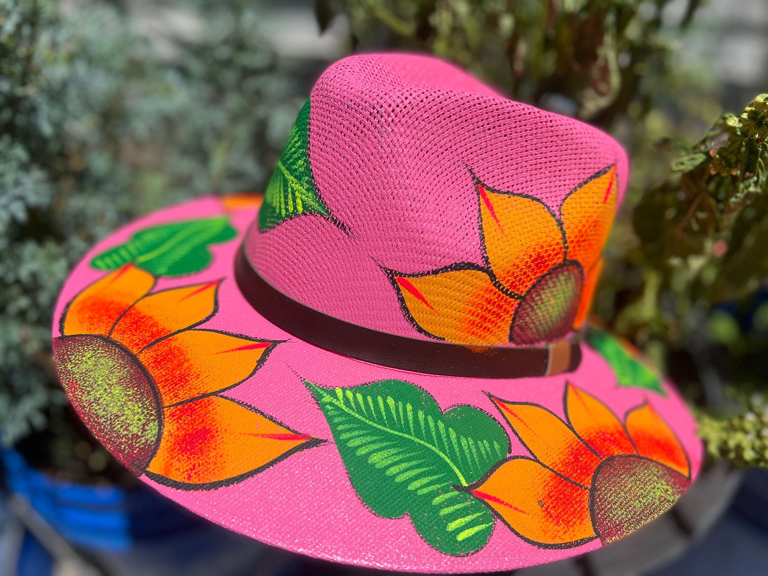 Women Hand Painted Sombrero With Colorful Designs. Mexican 