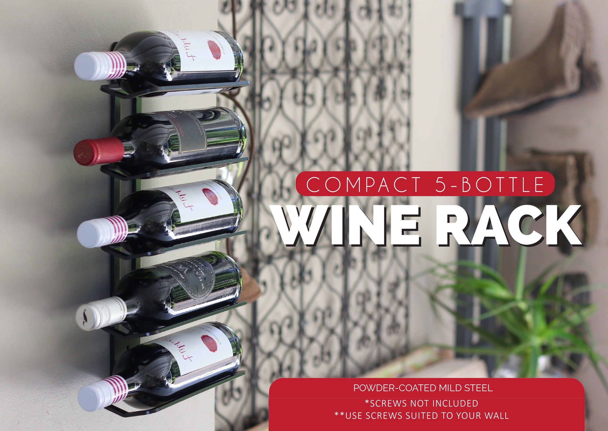 新品5 Bottle Wall Mounted Metal Wine Rack, Hand Towel Rack Bronze Color 5-bottles Metal Wine Rack Wall Mounted Wine Bottle