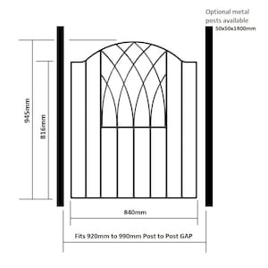 Abbey-Verona Modern Low Bow Top Metal Garden Gate 2 GAP Sizes x 945mm High afbeelding 3