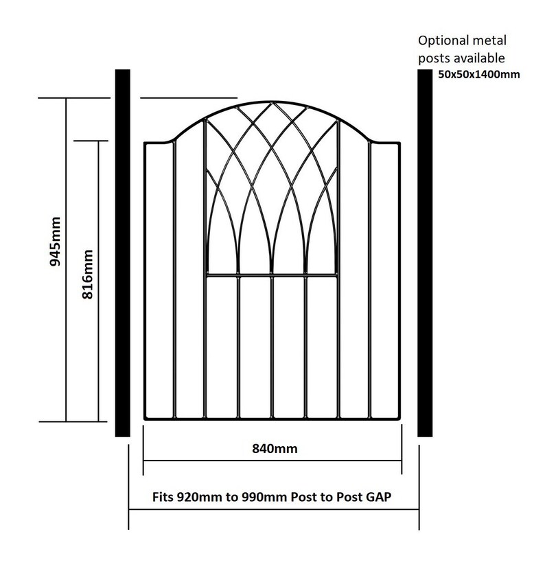 Abbey-Verona Modern Low Bow Top Metal Garden Gate 2 GAP Sizes x 945mm High afbeelding 3