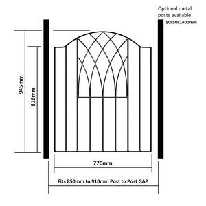 Abbey-Verona Modern Low Bow Top Metal Garden Gate 2 GAP Sizes x 945mm High afbeelding 2