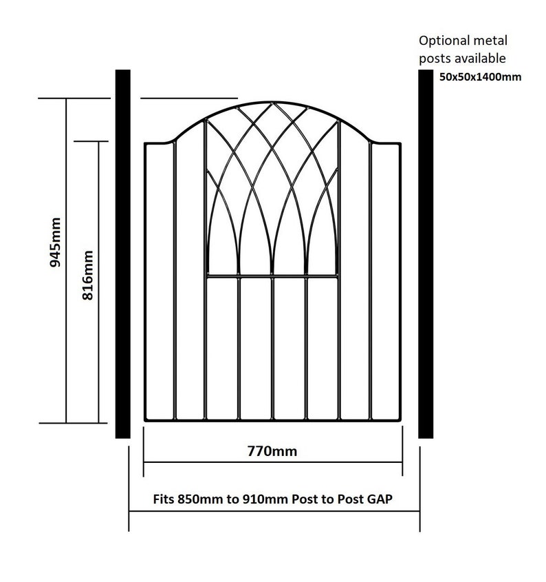 Abbey-Verona Modern Low Bow Top Metal Garden Gate 2 GAP Sizes x 945mm High afbeelding 2