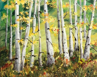 Original Painting-landscape in Acrylics: Birch Grove in Fall Colors