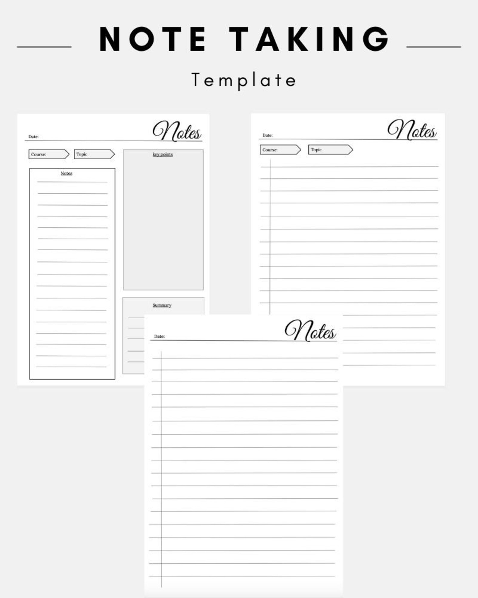 Student Note Taking Template Printable Note Taking Template Etsy