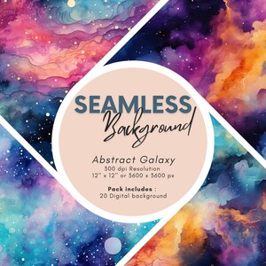 Abstract Galaxy Digital Paper - motivi ad acquerello, carta stampabile con download istantaneo senza soluzione di continuità per uso commerciale