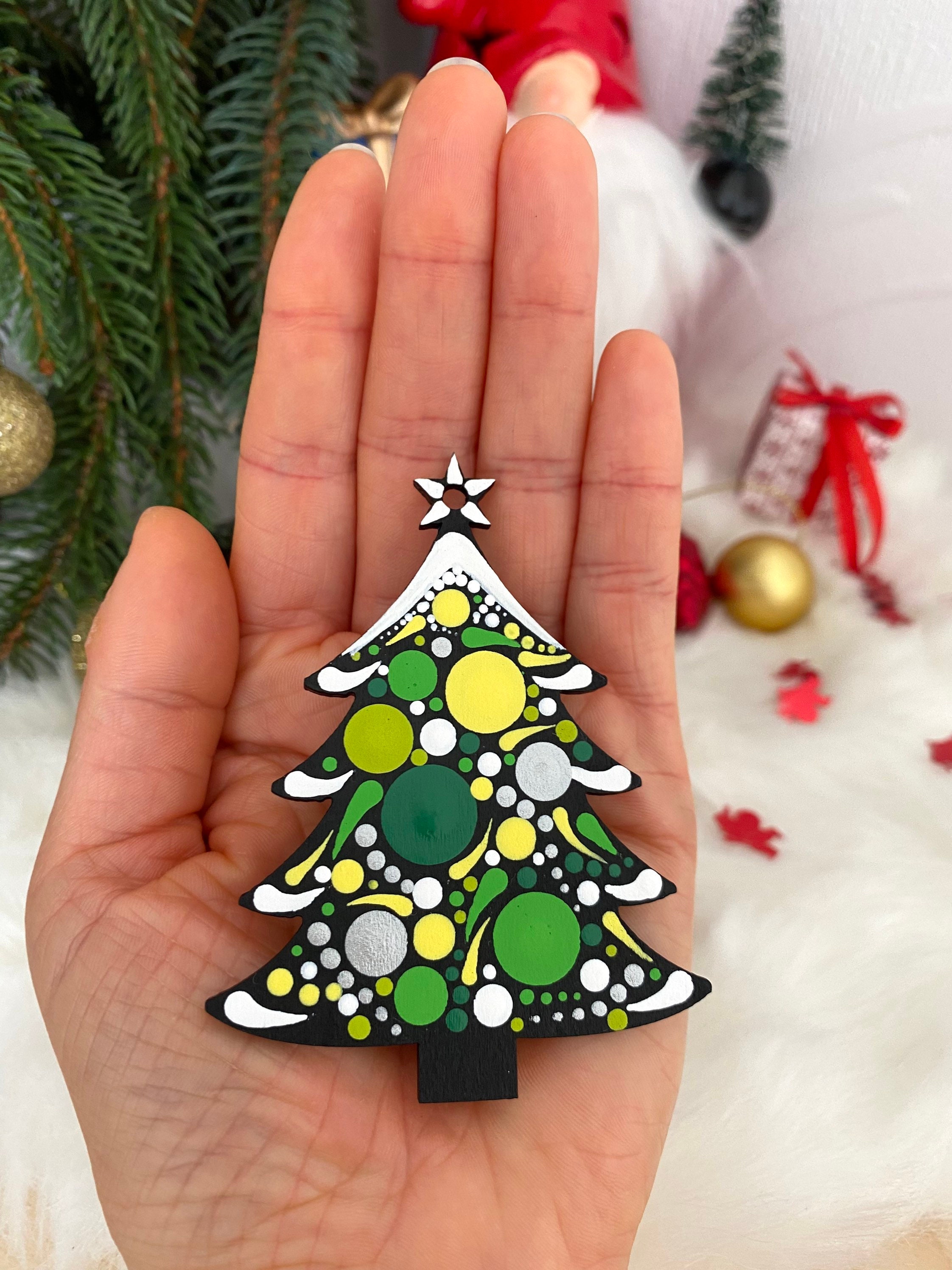 Festive Tree Trio – Hand-painted Wooden Christmas Decorations