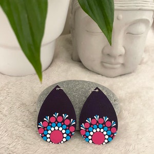 Mystical Rose – Hand-painted wooden earrings, mandala art & hidden message