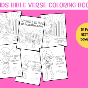 Kids Bible Coloring, Scripture Coloring Pages, Strong in God, Bible Verse Coloring Printable, Girls Coloring Book, Kids Superhero Coloring