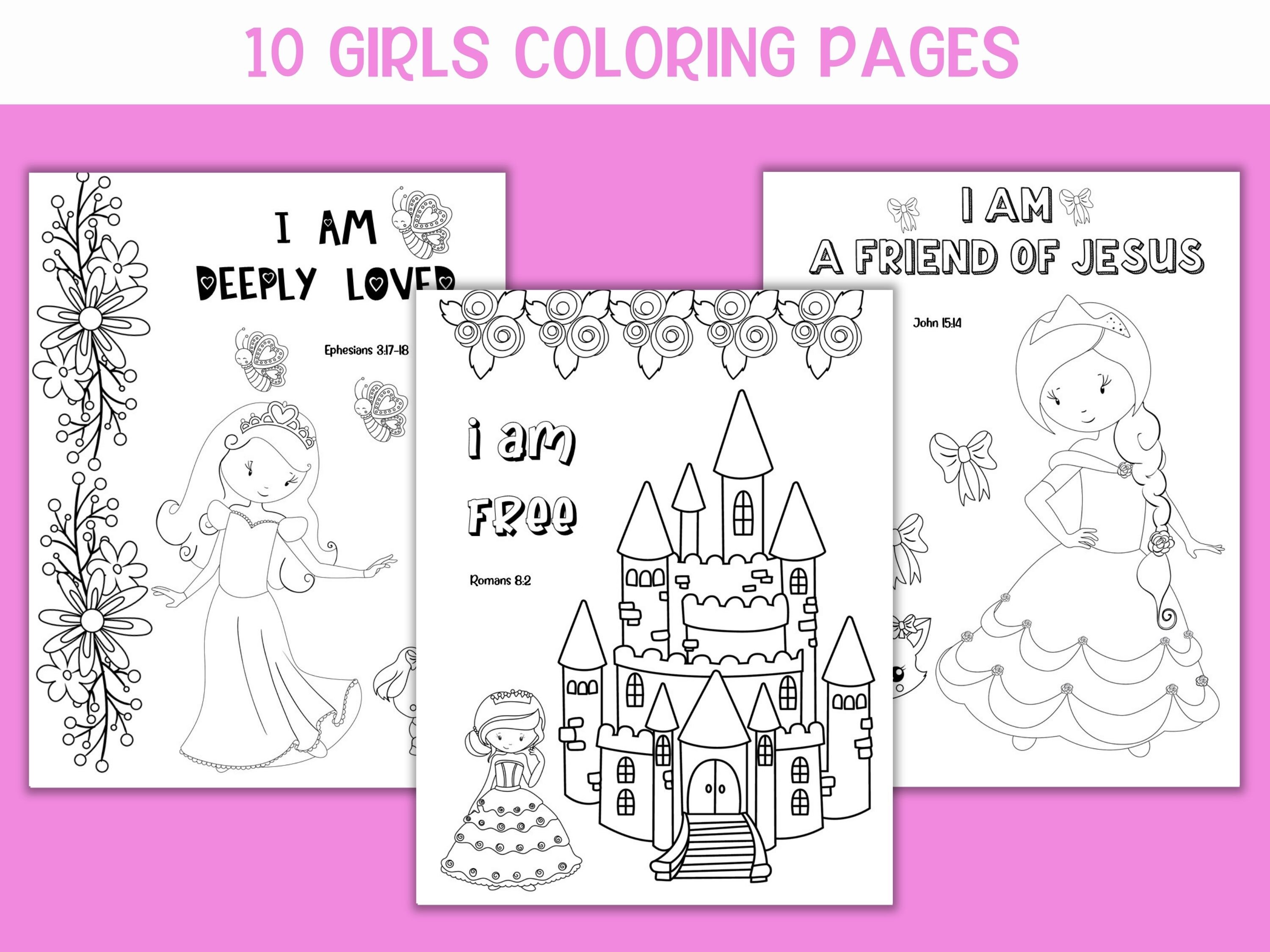 Printable Girls Coloring Book, Princess Coloring Pages for Kids, Bible ...