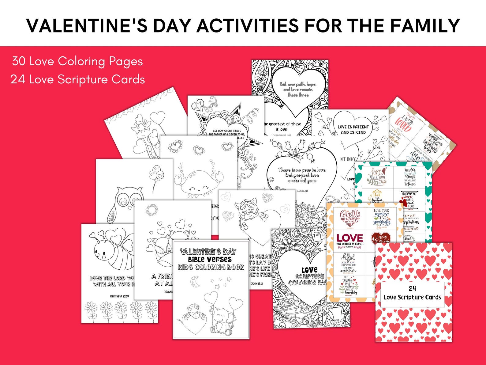 Valentine's Day Activity Sheets Bundle, Love Bible Verse Printables ...