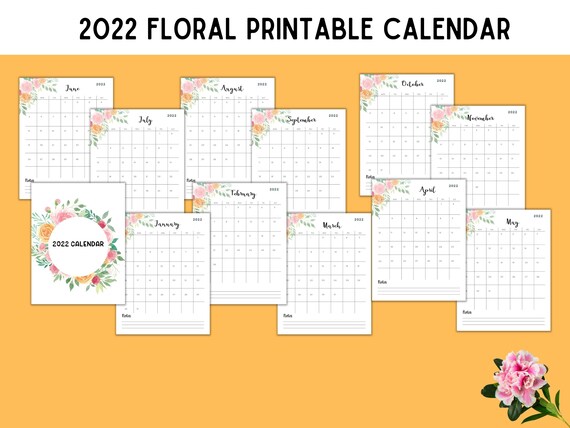 printable floral calendar 2022 12 month calendar 2022 mom etsy