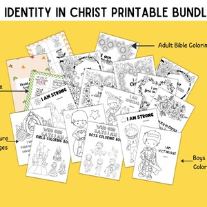 Pacote Identidade em Cristo, conjunto de afirmações cristãs, folhas de colorir da Bíblia para adultos, páginas de colorir das Escrituras para crianças, cartões de versículos bíblicos para impressão