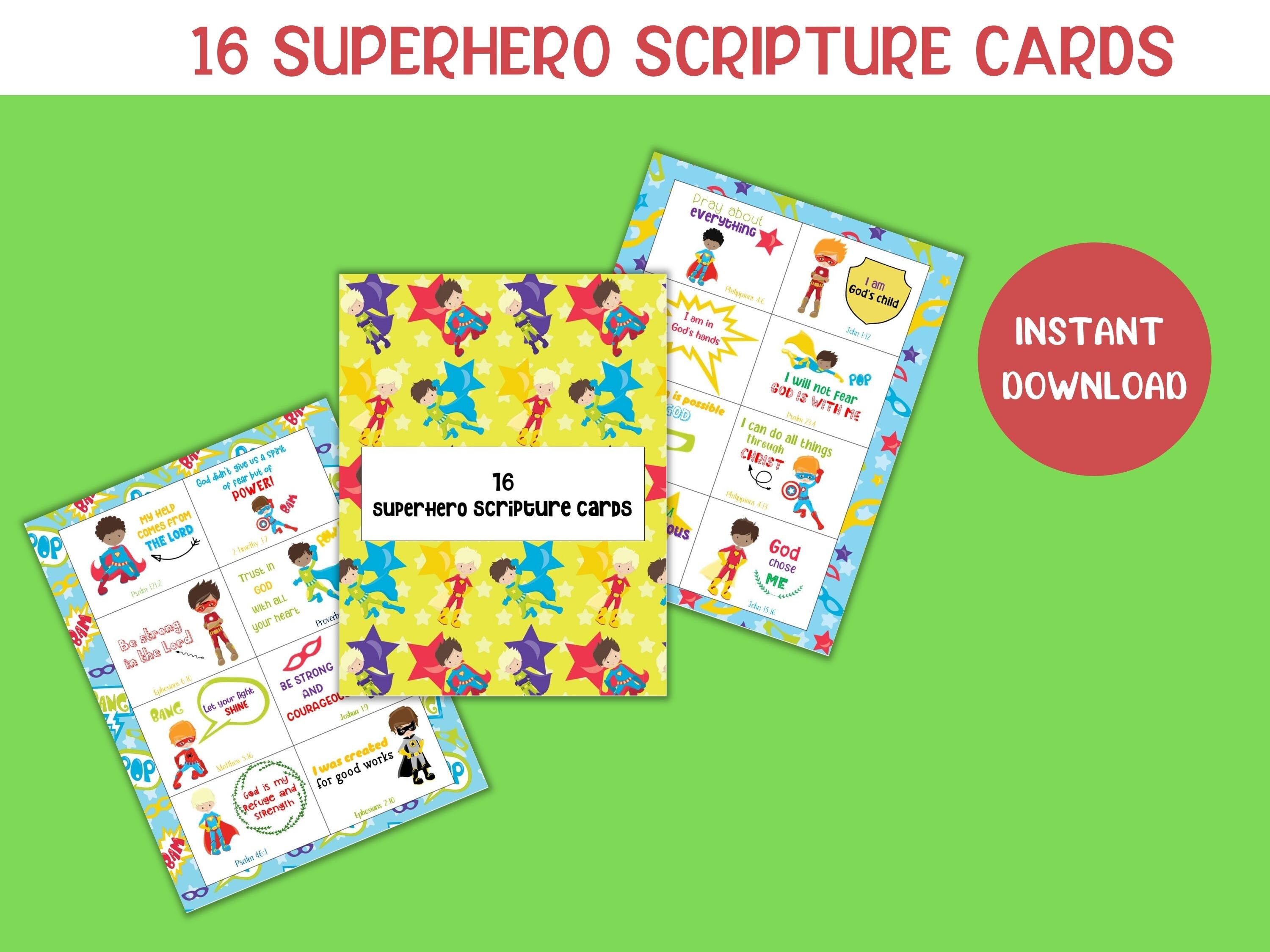Printable Bible Verse Cards For Kids Superhero Scripture Etsy Printable Bible Verse Cards For Kids Superhero Scripture Etsy