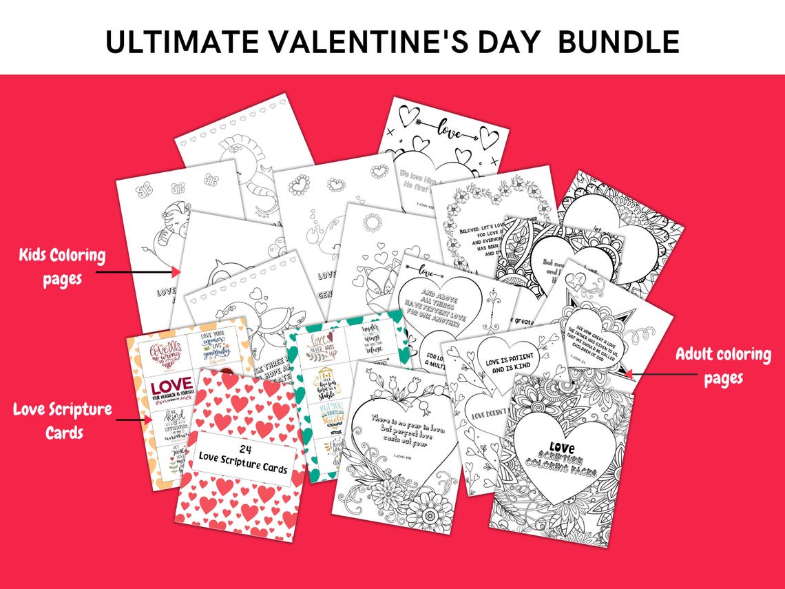 Valentine's Day Activity Sheets Bundle, Love Bible Verse Printables ...