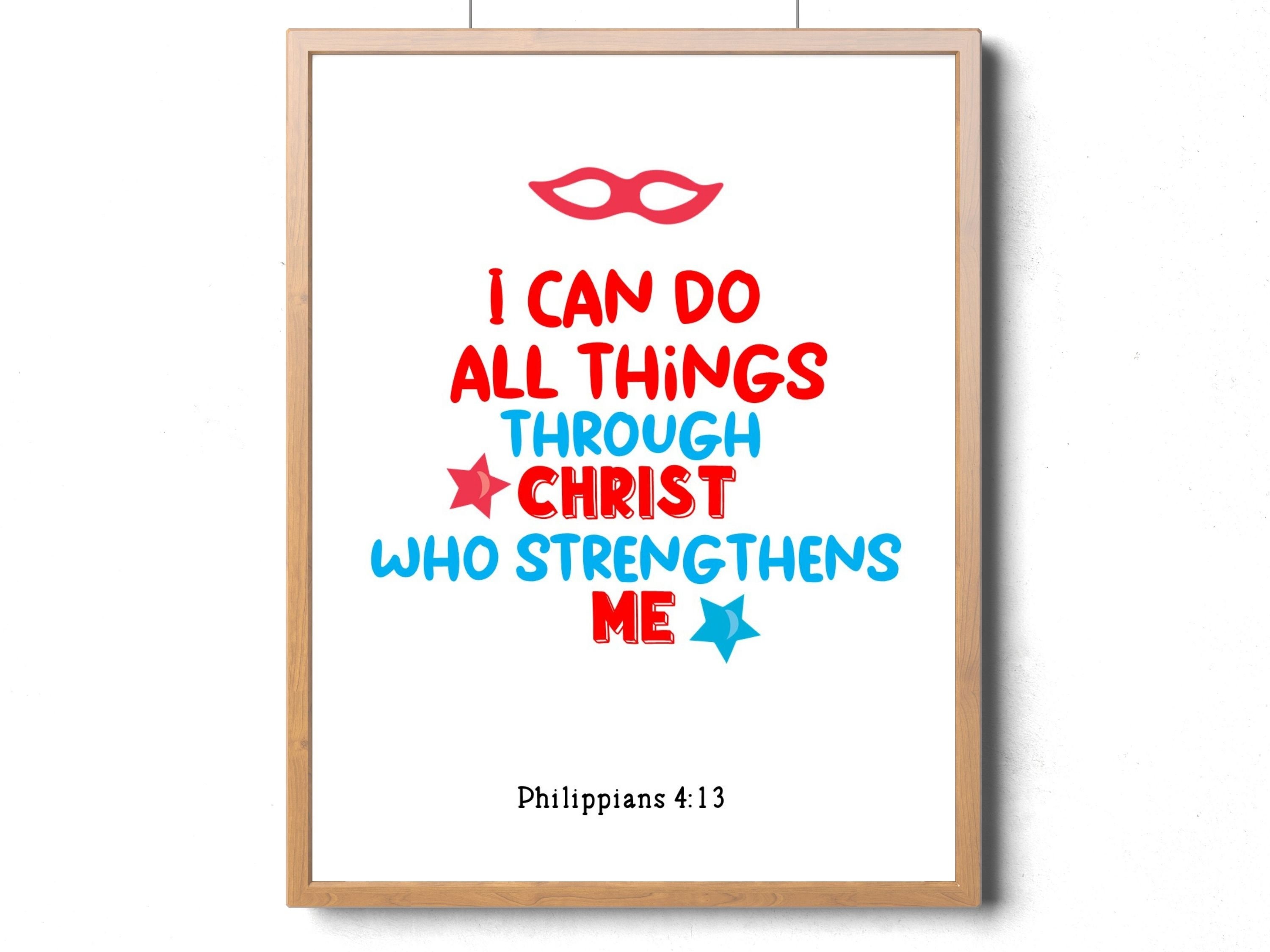 Superhero Wall Art for Boys Room, Superhero Nursery Print, Philippians ...