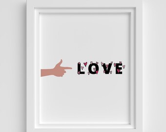 Impression d'art mural de pistolet d'amour | Téléchargement numérique, Hand Gun Art, Coeurs roses et rouges, Spread Love, Revolution Art, Modern Art Print, Love Print
