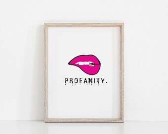 Blasphème. | Sexy Lip Biting Imprimable, Téléchargement numérique, Impression numérique, Simple Décor, Lèvres roses chaudes, Décor maison minimaliste, Profanités