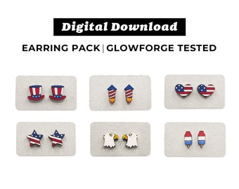 Fourth of July Earring Pack - SVG Laser Cut Files - American Earrings - Glowforge Ready - INSTANT DOWNLOAD - Glowforge Earring File
