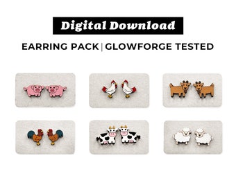 Farm Animals Earring Pack - SVG Laser Cut Files - Glowforge Ready - INSTANT DOWNLOAD - Glowforge Earring File