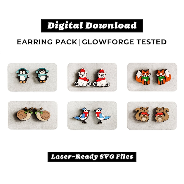 Winter Animals Earring Pack - SVG Laser Cut Files - Glowforge Ready - INSTANT DOWNLOAD - Glowforge Earring File