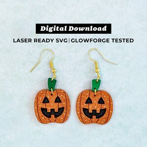 Jack O&#39; Lantern Dangle Acrylic Earrings File - Drop Earrings - SVG File - Glowforge Ready - INSTANT DOWNLOAD - Glowforge Earring File