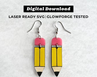 Fichier de boucles d'oreilles acrylique pendantes crayon - boucles d'oreilles professeur - fichier SVG - Glowforge ready - téléchargement immédiat - fichier de boucles d'oreilles Glowforge