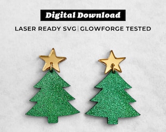 Archivo de pendientes acrílicos de árbol de Navidad con estrella - Pendientes colgantes navideños - Archivo SVG - Compatible con Glowforge - DESCARGA INSTANTÁNEA