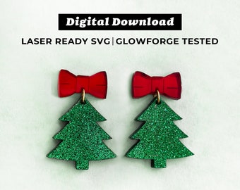 Archivo de pendientes acrílicos de árbol de Navidad con lazo - Pendientes colgantes de árbol de Navidad - Archivo SVG - Compatible con Glowforge - DESCARGA INSTANTÁNEA
