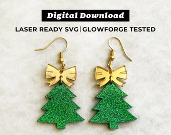 Archivo de pendientes acrílicos de árbol de Navidad con cinta - Pendientes colgantes de árbol de Navidad - Archivo SVG - Glowforge Ready - DESCARGA INSTANTÁNEA