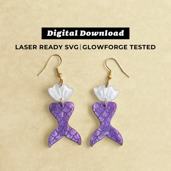 Mermaid Acrylic Earrings File - Drop Earrings - SVG File - Glowforge Ready - INSTANT DOWNLOAD - Glowforge Earring File