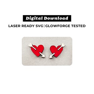 Arrow Through Heart Stud Earrings File - SVG File - Valentine&#39;s Heart Earrings - Glowforge Ready - INSTANT DOWNLOAD - Glowforge Earring File
