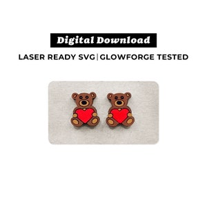 Teddy Bear Heart Earrings File - SVG File - Valentine&#39;s Day Earrings - Glowforge Ready - INSTANT DOWNLOAD - Glowforge Earring File