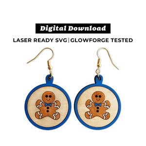 Gingerbread Man Dangle Earrings File - Christmas Drop Earrings - SVG File - Glowforge Ready - INSTANT DOWNLOAD