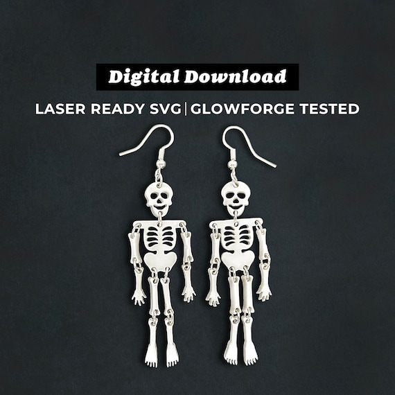 Skeleton Acrylic Earrings File - Drop Earrings - SVG File - Glowforge Ready - INSTANT DOWNLOAD - Glowforge Earring File