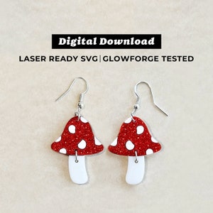 Mushroom Dangle Acrylic Earrings File - Drop Earrings - SVG File - Glowforge Ready - INSTANT DOWNLOAD - Glowforge Earring File