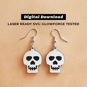 Skull Dangle Acrylic Earrings File - Drop Earrings - SVG File - Glowforge Ready - INSTANT DOWNLOAD - Glowforge Earring File