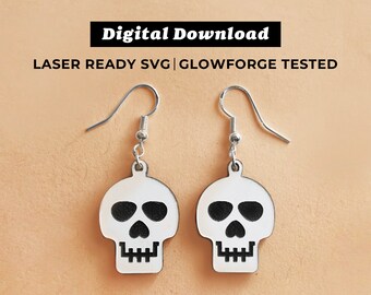 Archivo de aretes acrílicos colgantes de calavera - Aretes colgantes - Archivo SVG - Glowforge Ready - DESCARGA INSTANTÁNEA - Archivo de aretes Glowforge