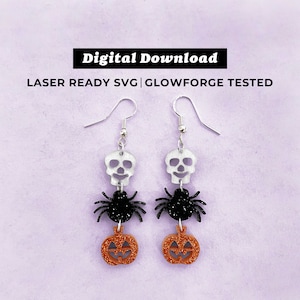 Skull Spider Pumpkin Acrylic Earrings File - Drop Earrings - SVG File - Glowforge Ready - INSTANT DOWNLOAD - Glowforge Earring File