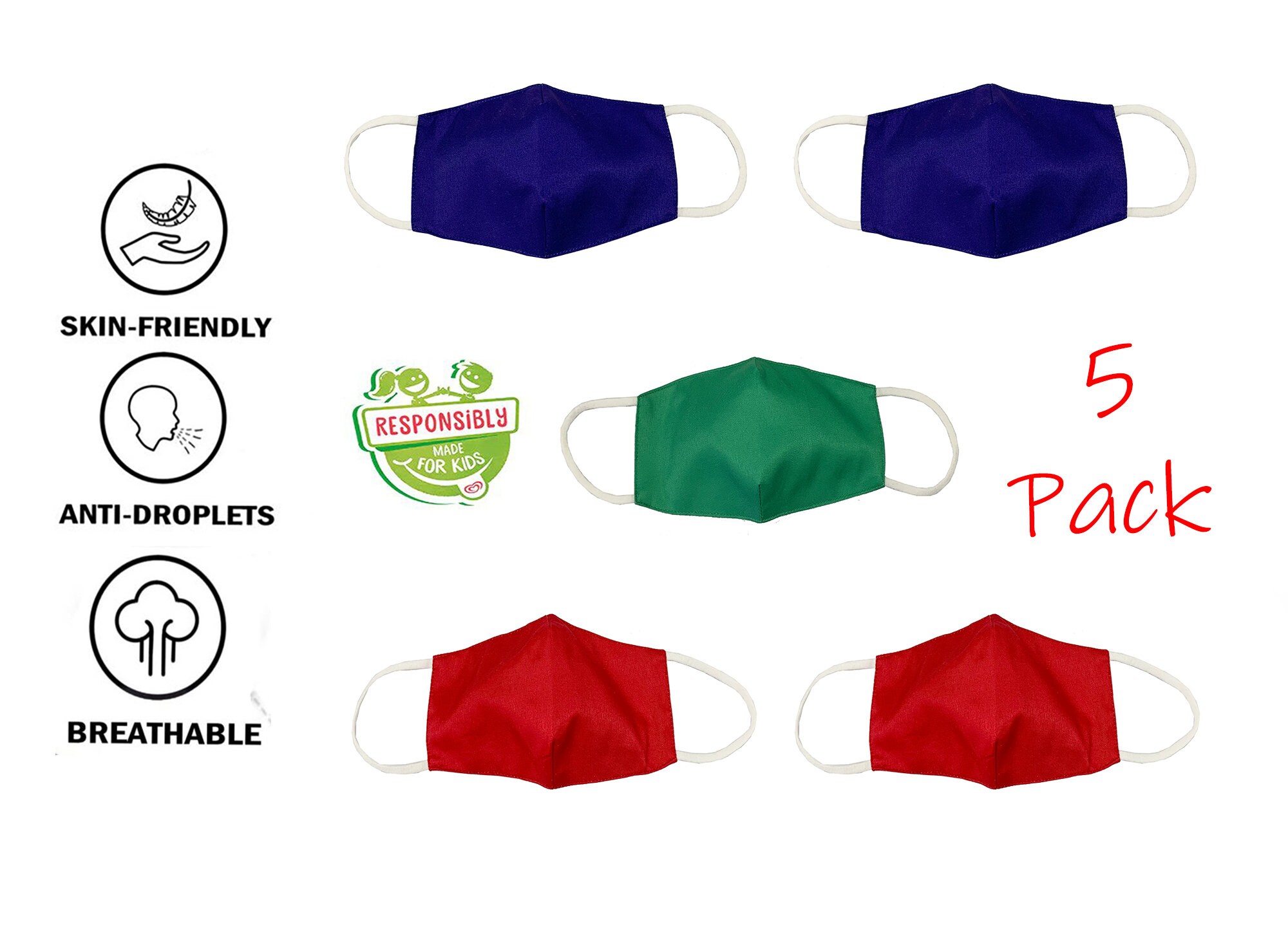 Kid's 5 Pack of Washable, Reusable, and Breathable Organic Cotton…