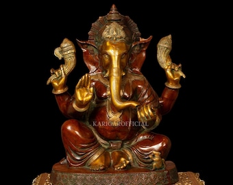 Ganesha Statue for Home Temple Pooja - Large 20.5 inch Brass Ganpati Idol - Religious Hindu Elephant Head God Figurine - Housewarming Gifts