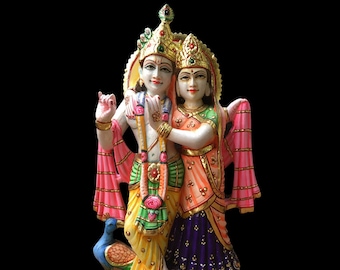 Radha Krishna Murti Statue 10 inches Marble Radha Krishna Idol Divine Couple Handpainted Radha Krishna Murti Home Decor Gifts Sculpture Art