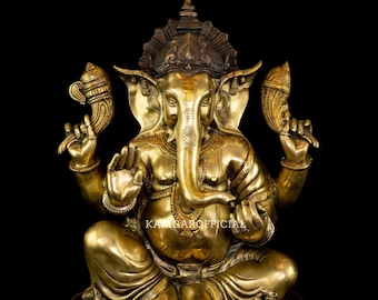 Ganesha Statue for Home Temple Pooja - Large 20.5 inch Brass Ganpati Idol - Religious Hindu Elephant Head God Figurine - Housewarming Gifts