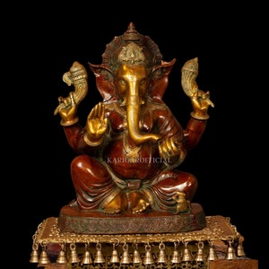Ganesha Statue for Home Temple Pooja - Large 20.5 inch Brass Ganpati Idol - Religious Hindu Elephant Head God Figurine - Housewarming Gifts