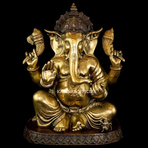 Ganesha Statue for Home Temple Pooja - Large 20.5 inch Brass Ganpati Idol - Religious Hindu Elephant Head God Figurine - Housewarming Gifts