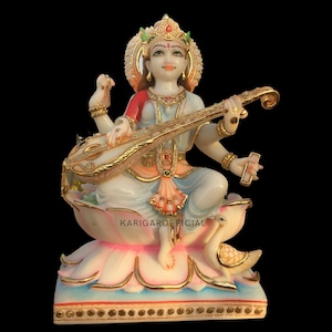 Goddess Saraswati statue, Large 15 inches Goddess of knowledge Art marble figurine, Saraswati idol Sculpture, Housewarming Anniversary gifts