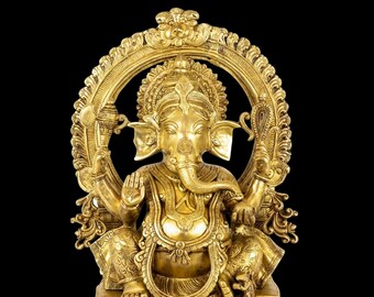 Ganesha Murti Statue Large 18 inches Ganpati idol Brass Ganapati Golden Elephant Head Temple Home Decor Home First Ganesha Housewarming gift