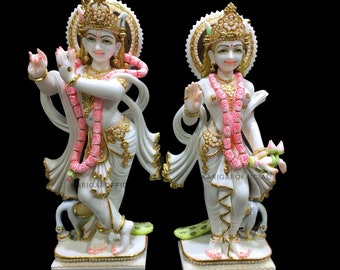 Radha Krishna Statue 24 inch Marble Radha Krishna Idol Divine Couple Statue Krishna Figurine Handpainted Radha Krishna Murti Home Decor Gift