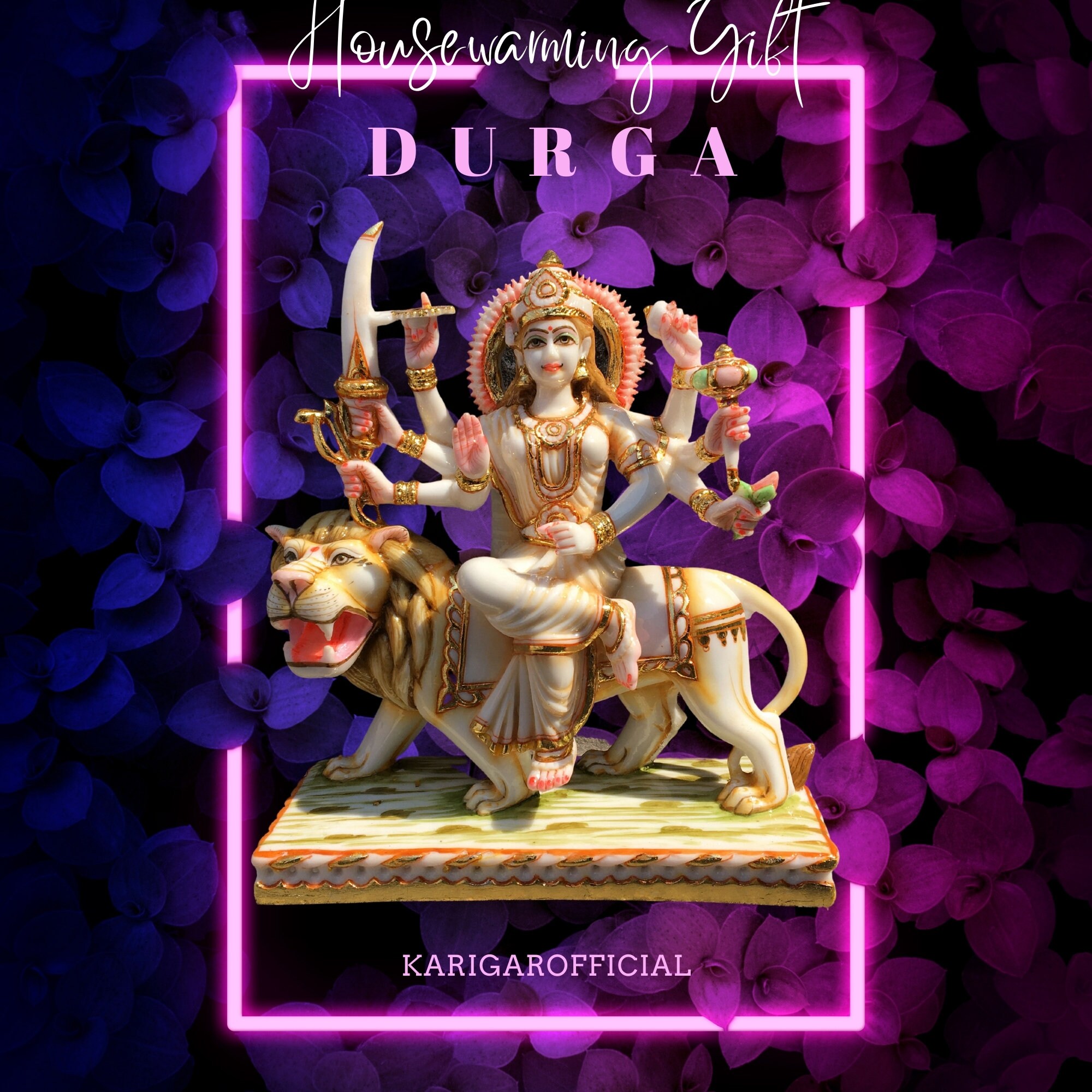 BangBangDa Hindoe Godin Durga Standbeeld - Indiase God Durga Op Tijger Beeldjes Decor - India God Murti Idol Thuis Mandir Tempel Puja Sculptuur Pooja Geschenken Item Altaar Yoga Meditatie Kamer Diwali